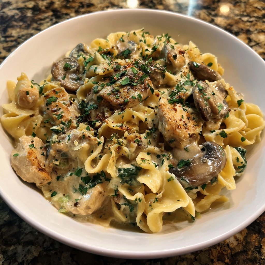 One-Pot Creamy Chicken Mushroom Noodles