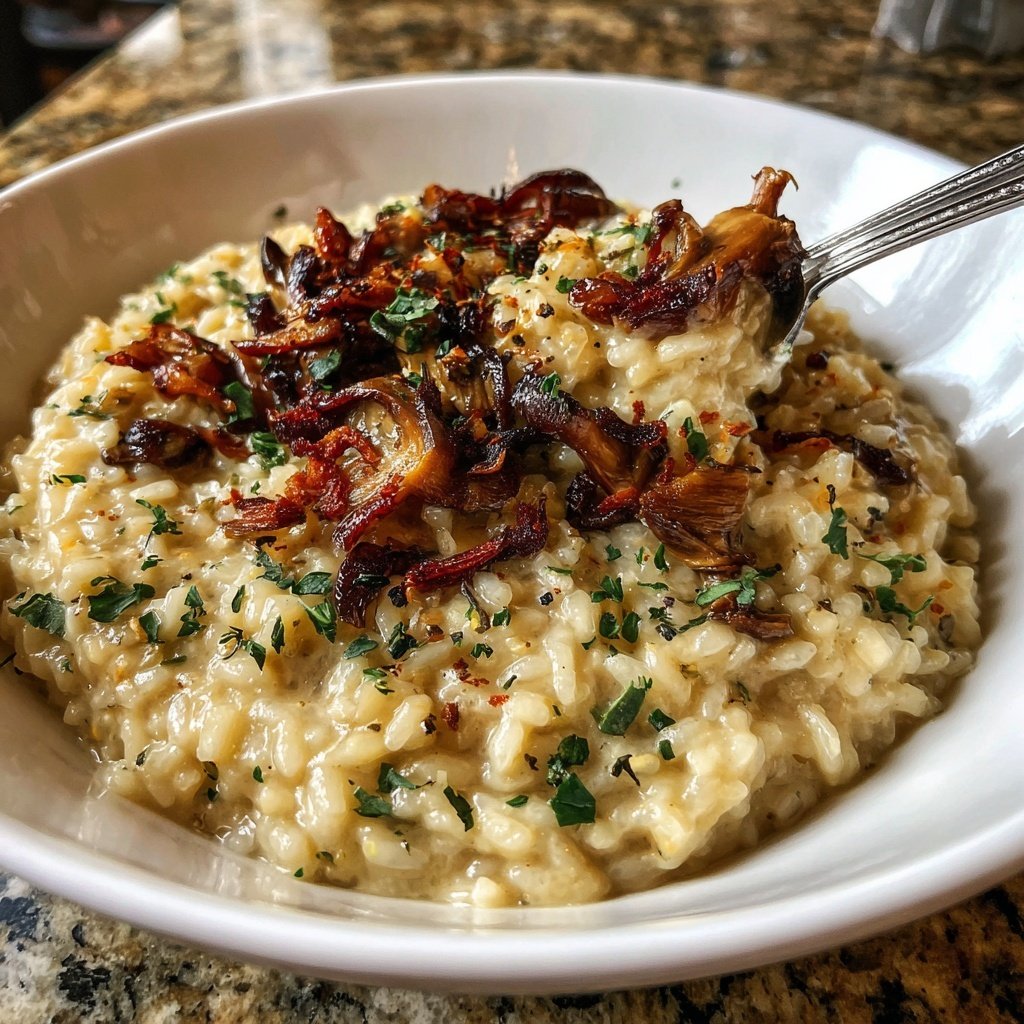 Oven Risotto with Crispy Mushrooms