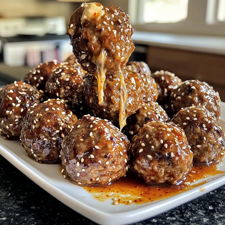 Korean BBQ Meatballs with Spicy Mayo Dip