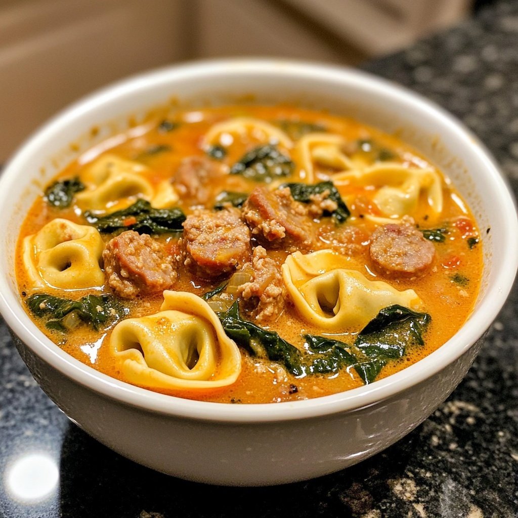 Creamy and Spicy Sausage Tortellini Soup