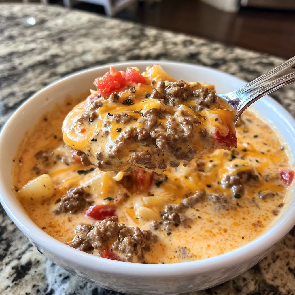 Slow Cooker Cheeseburger Soup Comfort Bowl