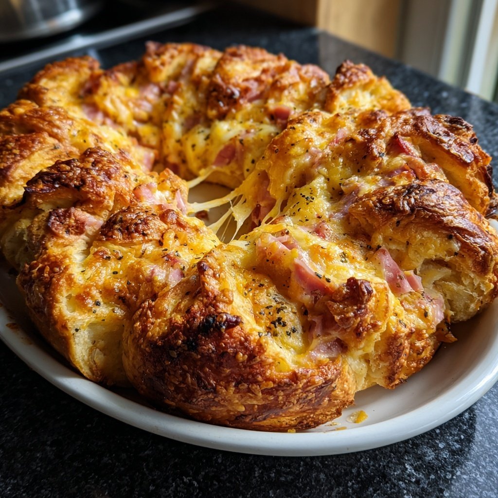 Ham and Cheese Breakfast Croissant Bake​