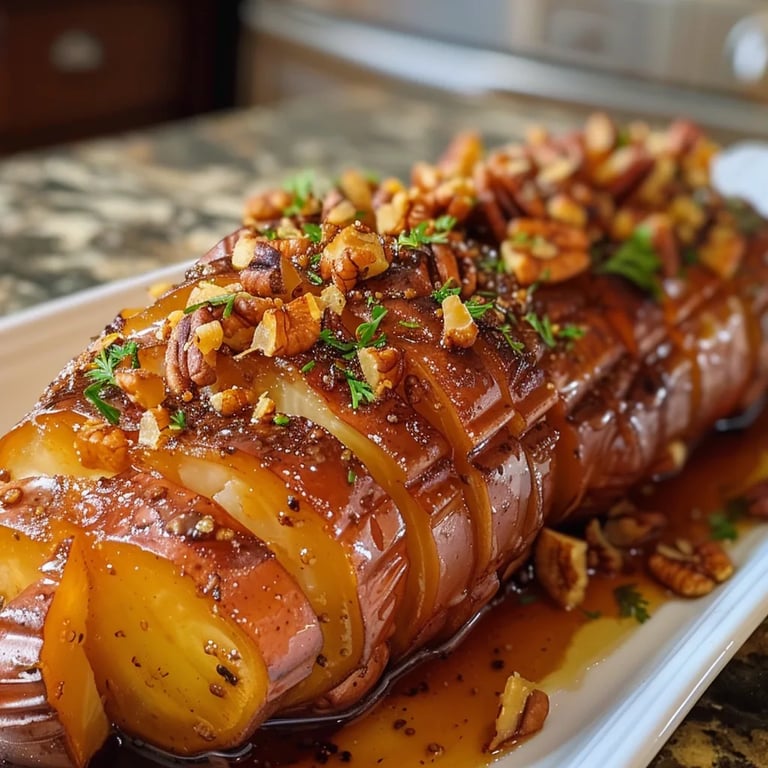 Hasselback Maple Pecan Sweet Potatoes